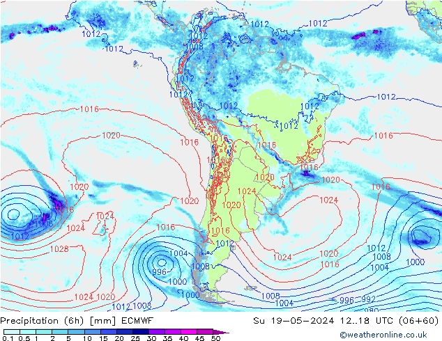 Prec 6h/Wind 10m/950 ECMWF Ne 19.05.2024 18 UTC