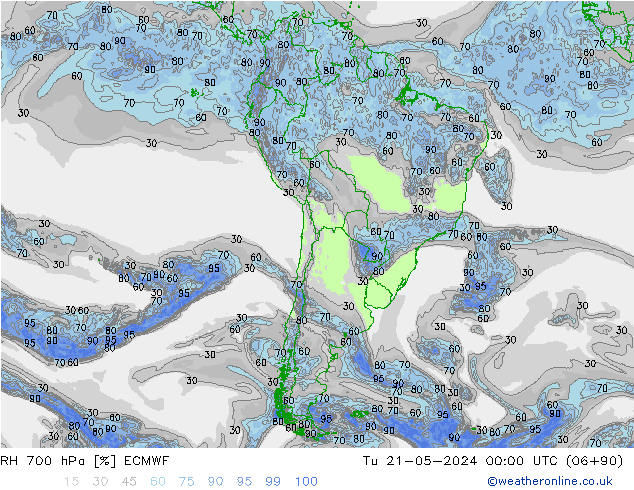 RH 700 hPa ECMWF mar 21.05.2024 00 UTC