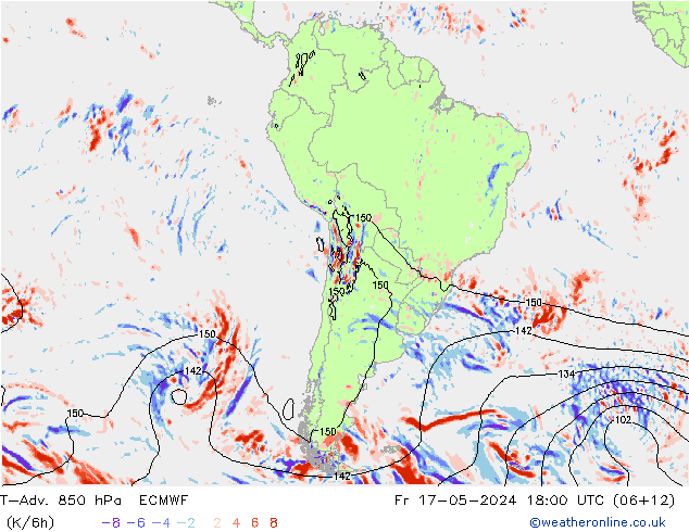 T-Adv. 850 hPa ECMWF Fr 17.05.2024 18 UTC