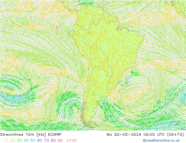 Linea di flusso 10m ECMWF lun 20.05.2024 06 UTC