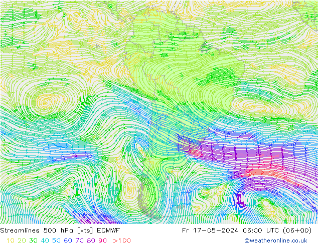 Rüzgar 500 hPa ECMWF Cu 17.05.2024 06 UTC