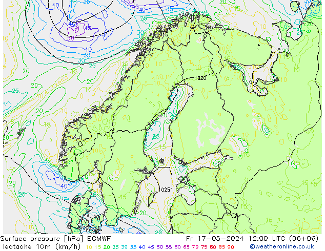 Isotachen (km/h) ECMWF Fr 17.05.2024 12 UTC