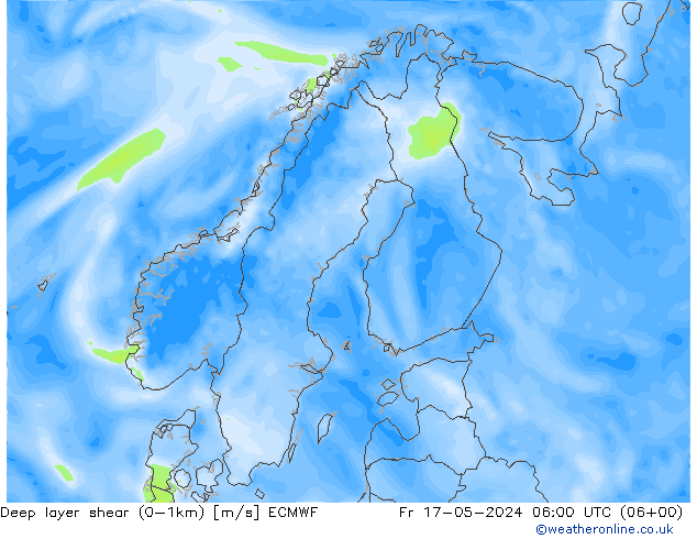 Deep layer shear (0-1km) ECMWF Fr 17.05.2024 06 UTC