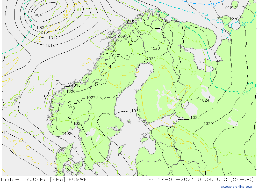 Theta-e 700hPa ECMWF Fr 17.05.2024 06 UTC