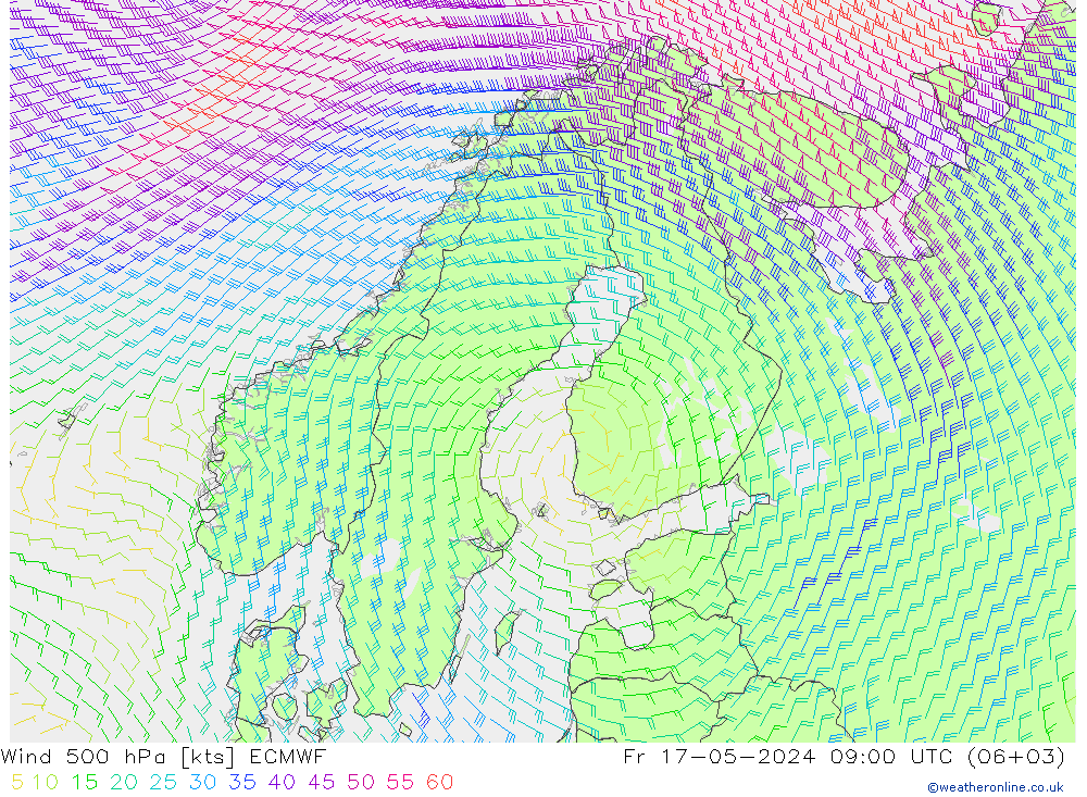 Wind 500 hPa ECMWF Fr 17.05.2024 09 UTC