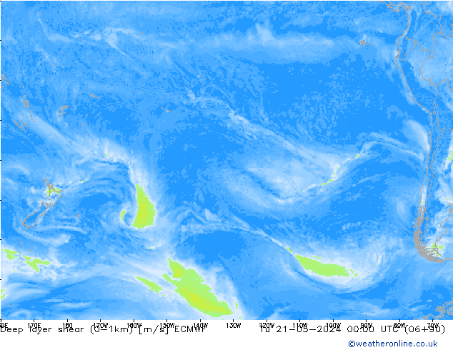 Deep layer shear (0-1km) ECMWF mar 21.05.2024 00 UTC