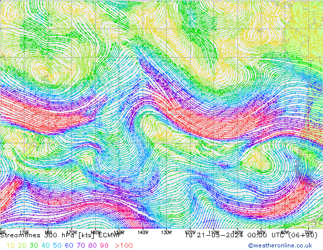 ветер 300 гПа ECMWF вт 21.05.2024 00 UTC