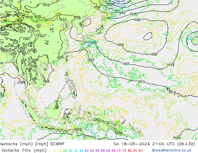 Eşrüzgar Hızları mph ECMWF Cts 18.05.2024 21 UTC
