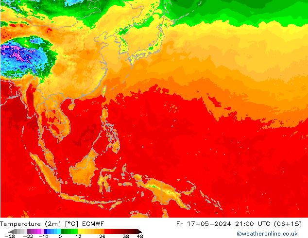 Temperatura (2m) ECMWF vie 17.05.2024 21 UTC