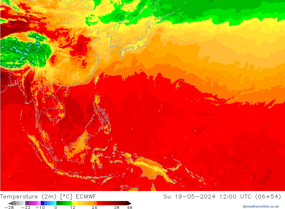 mapa temperatury (2m) ECMWF nie. 19.05.2024 12 UTC