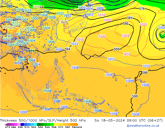 Dikte 500-1000hPa ECMWF za 18.05.2024 09 UTC