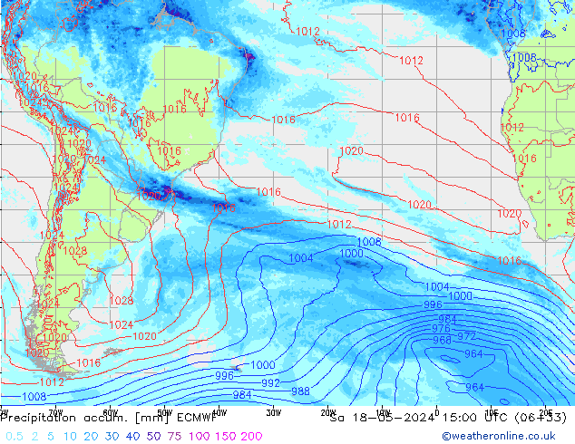 Precipitation accum. ECMWF Sa 18.05.2024 15 UTC