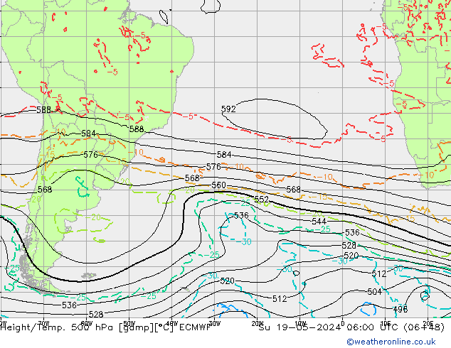 Z500/Rain (+SLP)/Z850 ECMWF Su 19.05.2024 06 UTC