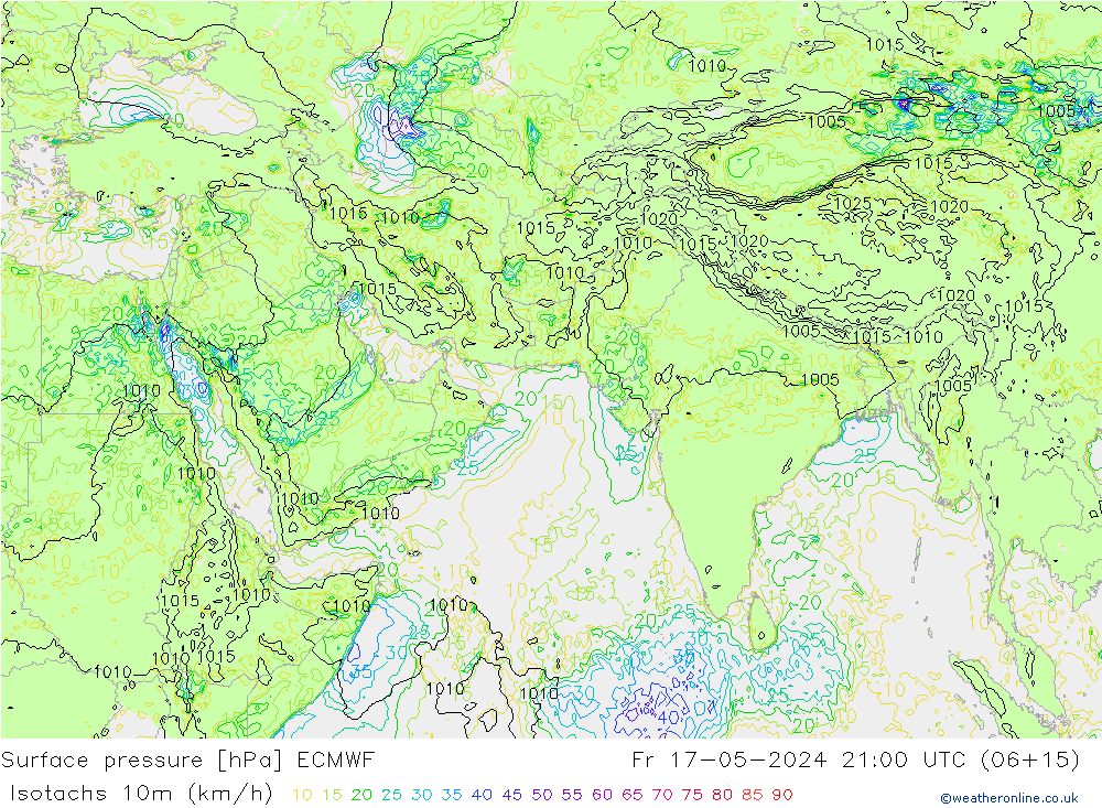 Isotachs (kph) ECMWF ven 17.05.2024 21 UTC