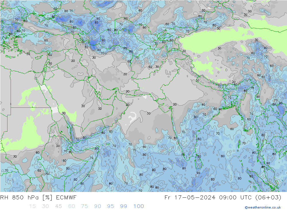 RH 850 hPa ECMWF 星期五 17.05.2024 09 UTC