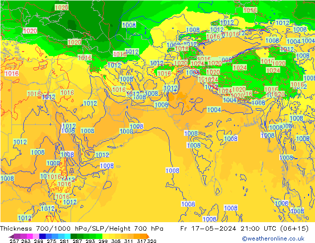 Thck 700-1000 hPa ECMWF ven 17.05.2024 21 UTC