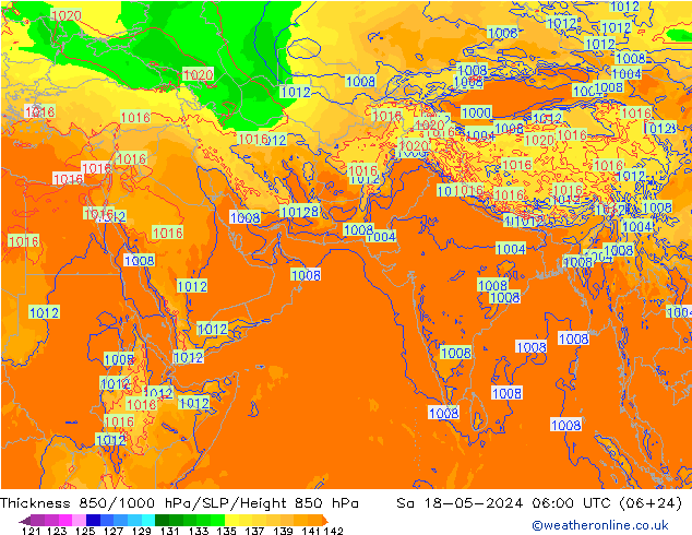 Thck 850-1000 hPa ECMWF sab 18.05.2024 06 UTC