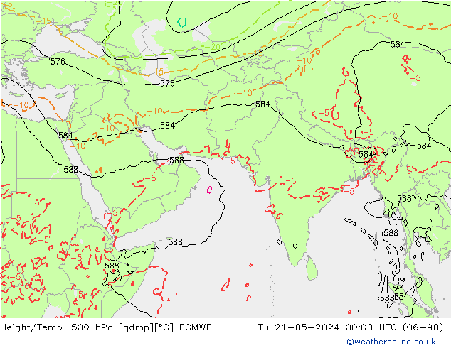 Height/Temp. 500 hPa ECMWF Út 21.05.2024 00 UTC