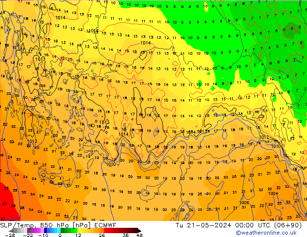 SLP/Temp. 850 hPa ECMWF mar 21.05.2024 00 UTC