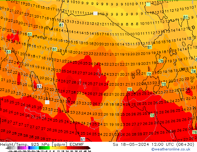 Height/Temp. 925 hPa ECMWF so. 18.05.2024 12 UTC