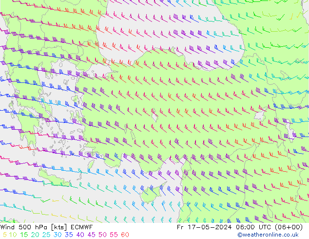Wind 500 hPa ECMWF Fr 17.05.2024 06 UTC