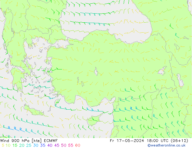 Wind 900 hPa ECMWF Fr 17.05.2024 18 UTC