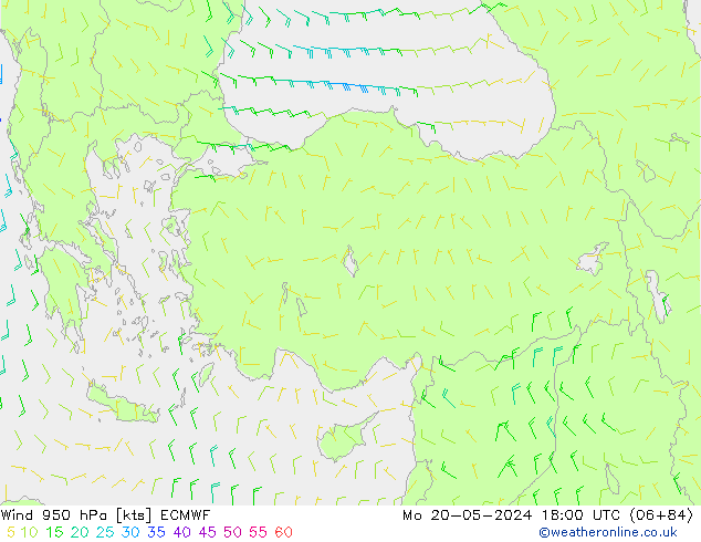Neerslag 6h/Wind 10m/950 ECMWF ma 20.05.2024 18 UTC