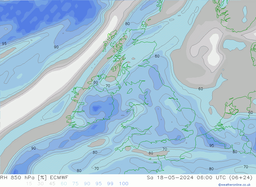 RH 850 hPa ECMWF Sáb 18.05.2024 06 UTC