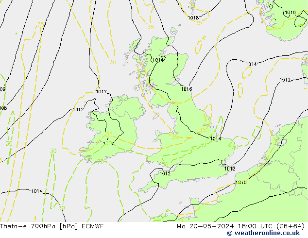 Theta-e 700hPa ECMWF Pzt 20.05.2024 18 UTC