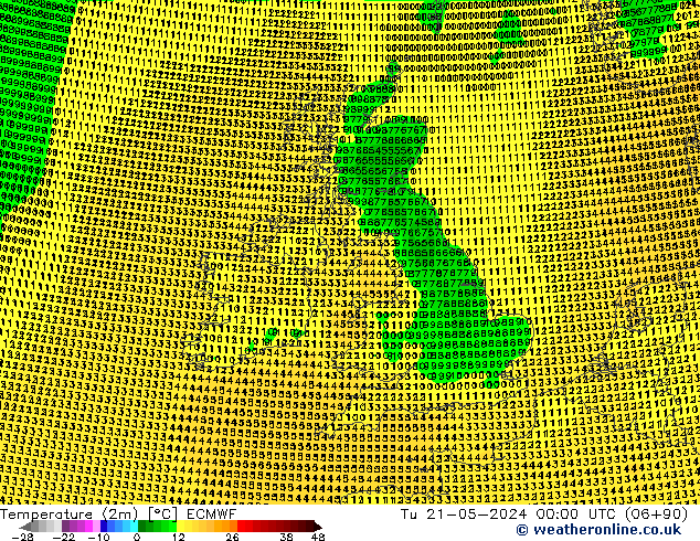 Temperature (2m) ECMWF Tu 21.05.2024 00 UTC