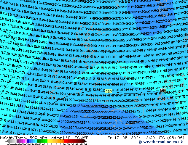Z500/Rain (+SLP)/Z850 ECMWF vie 17.05.2024 12 UTC