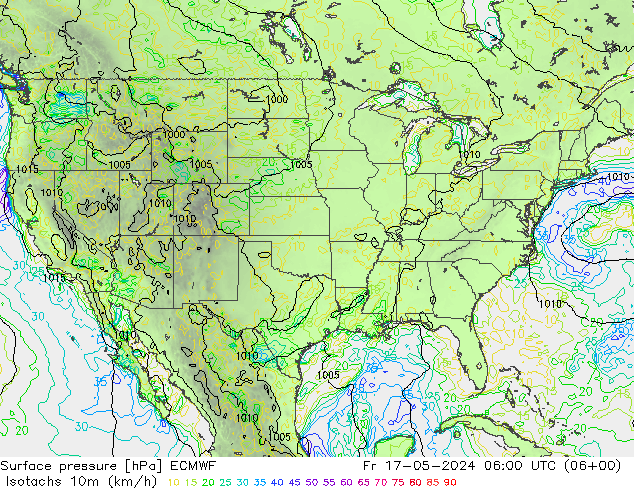 Isotachs (kph) ECMWF  17.05.2024 06 UTC