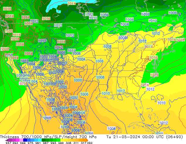 Thck 700-1000 hPa ECMWF Tu 21.05.2024 00 UTC