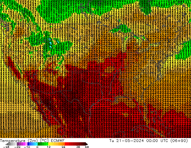 Temperature (2m) ECMWF Út 21.05.2024 00 UTC