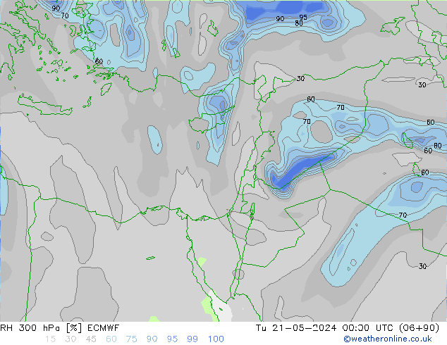 Humedad rel. 300hPa ECMWF mar 21.05.2024 00 UTC