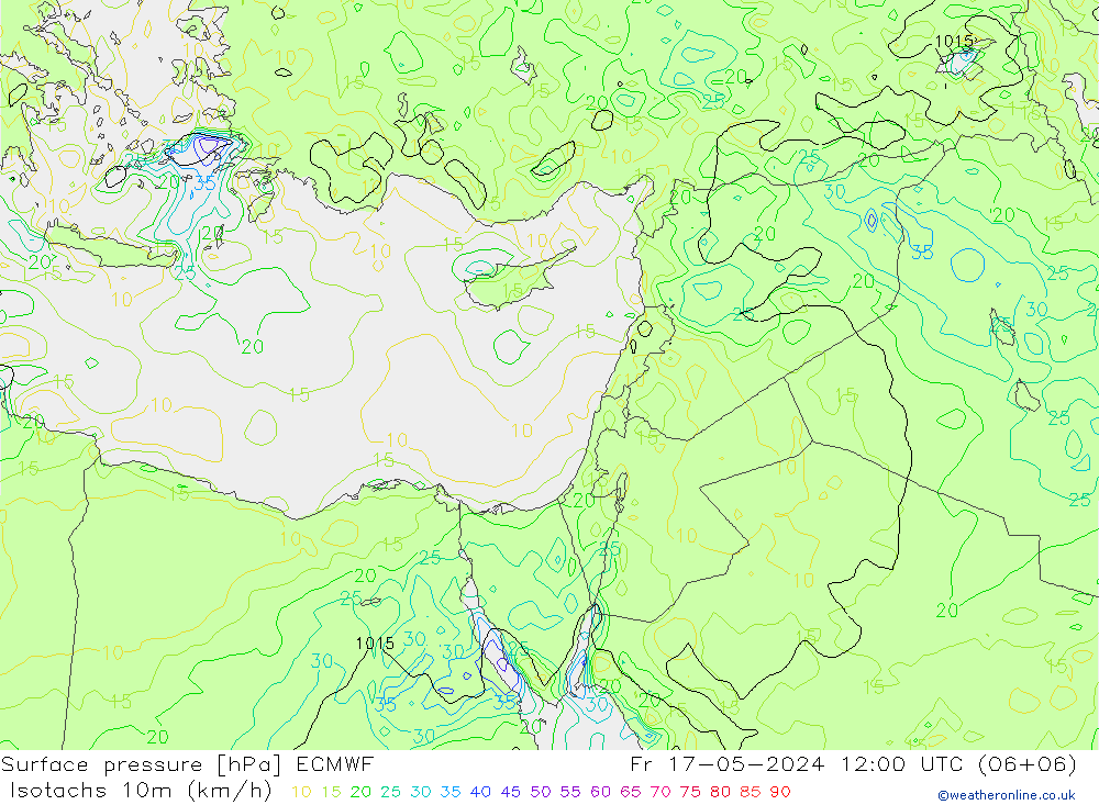 Isotachs (kph) ECMWF ven 17.05.2024 12 UTC