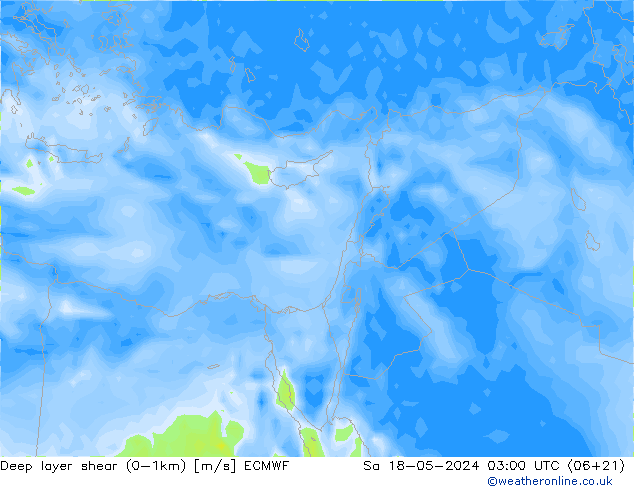 Deep layer shear (0-1km) ECMWF za 18.05.2024 03 UTC