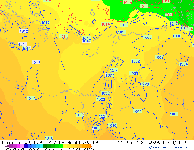 700-1000 hPa Kalınlığı ECMWF Sa 21.05.2024 00 UTC