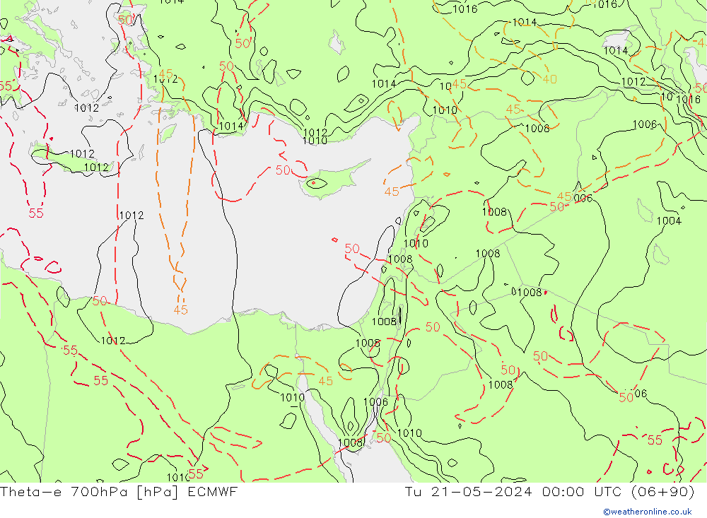 Theta-e 700hPa ECMWF di 21.05.2024 00 UTC