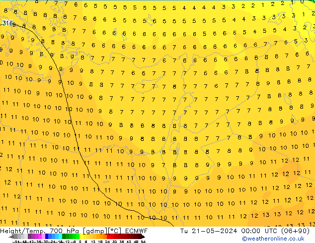 Yükseklik/Sıc. 700 hPa ECMWF Sa 21.05.2024 00 UTC