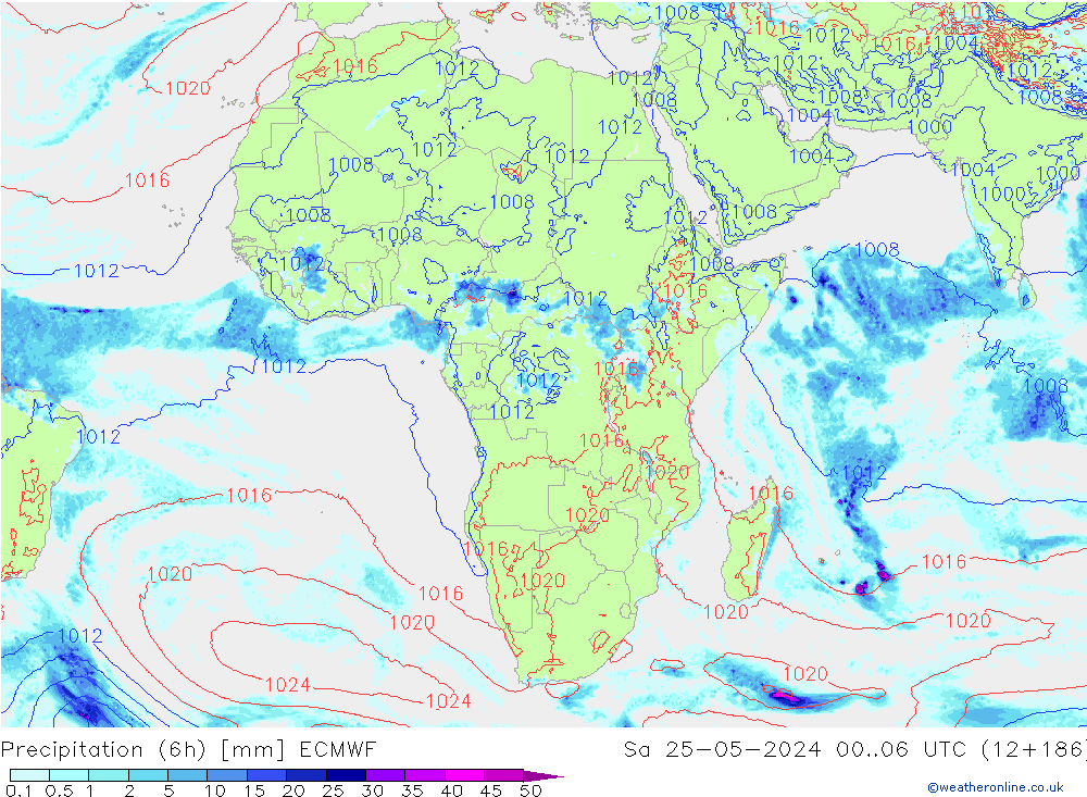 Precipitation (6h) ECMWF Sa 25.05.2024 06 UTC