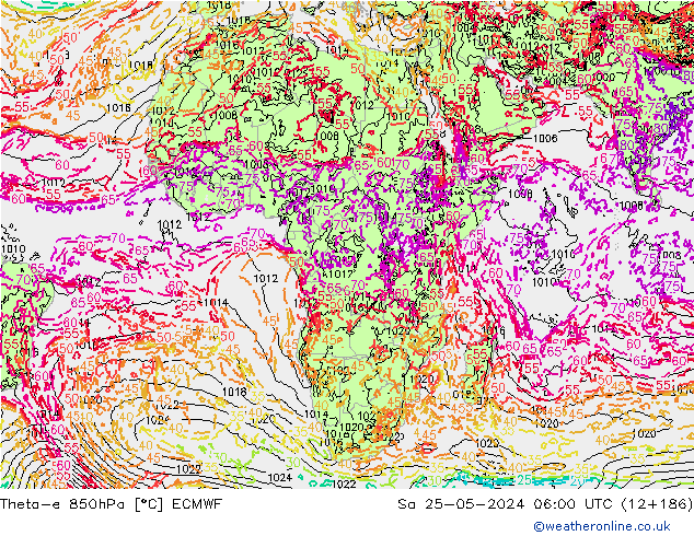 Theta-e 850hPa ECMWF Sa 25.05.2024 06 UTC