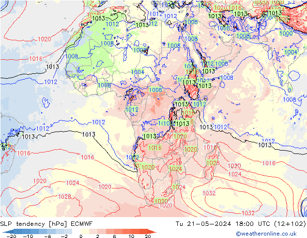 Tendenza di Pressione ECMWF mar 21.05.2024 18 UTC