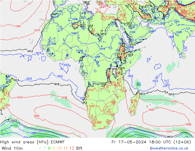 High wind areas ECMWF Sex 17.05.2024 18 UTC