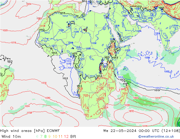 yüksek rüzgarlı alanlar ECMWF Çar 22.05.2024 00 UTC