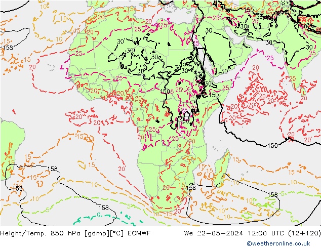 Z500/Rain (+SLP)/Z850 ECMWF  22.05.2024 12 UTC