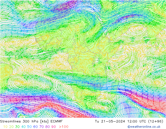 Línea de corriente 300 hPa ECMWF mar 21.05.2024 12 UTC