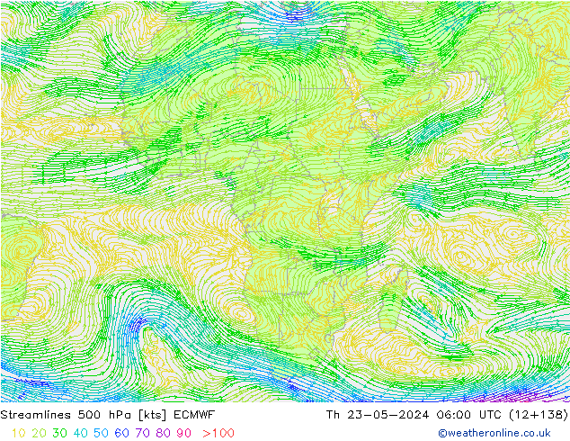 Streamlines 500 hPa ECMWF Th 23.05.2024 06 UTC