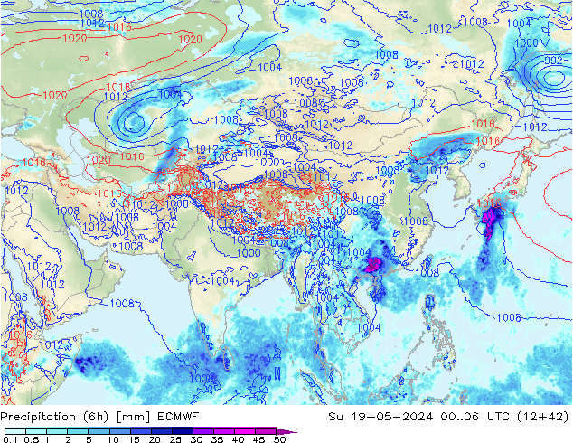 Prec 6h/Wind 10m/950 ECMWF  19.05.2024 06 UTC