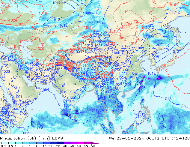 Z500/Rain (+SLP)/Z850 ECMWF  22.05.2024 12 UTC